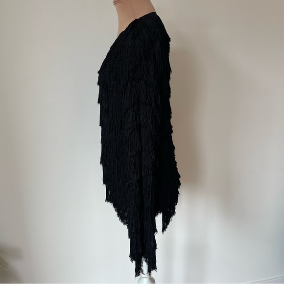 Gryphon Silk Fringe Open Front Black Jacket Size XS - Picture 2 of 8